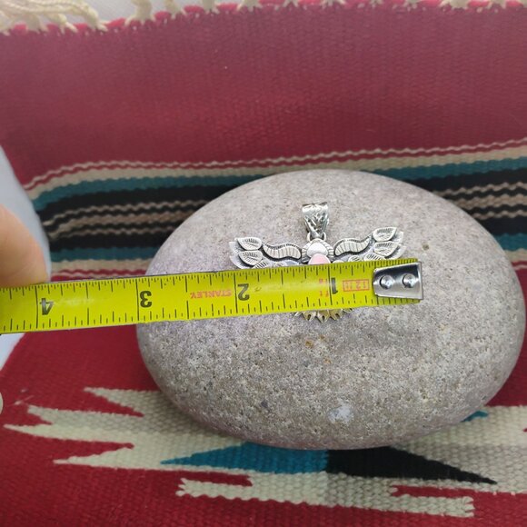 Southwest Unisex Mens Soaring Eagle Pendant Sterling Silver Pink Conch Shell - Picture 4 of 7